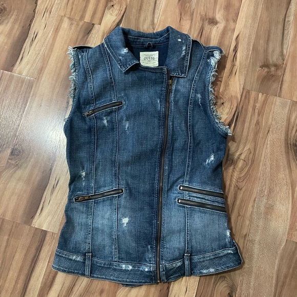 Guess Tops - GUESS asymmetrical Denim Jean Vest/Shirt Mila Denim Moto  Blue Jean Size Med